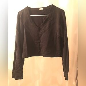 Black Danskin crop top sweat shirt. V-Neck Cotton. M